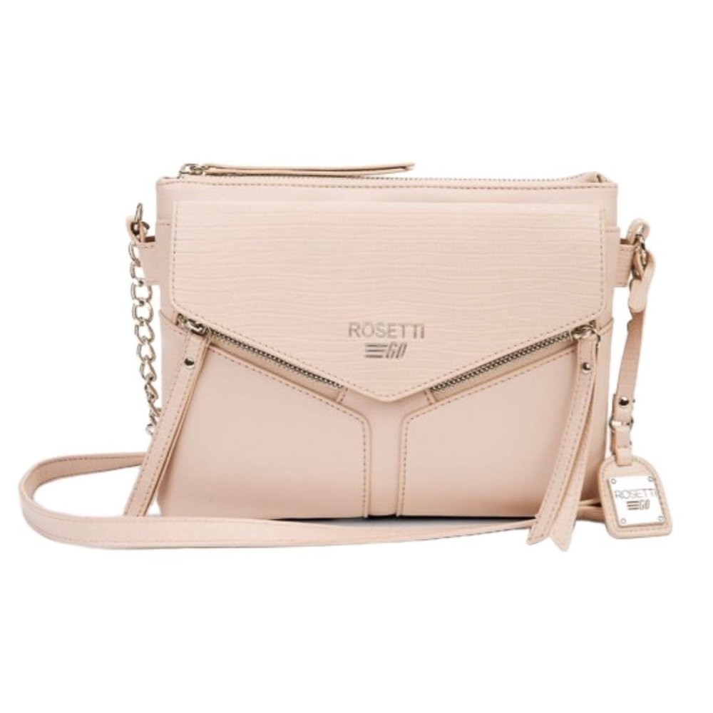 Rosetti Go Fredrick Crossbody Envelope Purse Bag in Taupe Blush Faux Leather